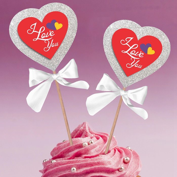 I Love U Glitter Popup Topper