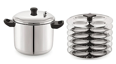 Sonu Stainless Steel Idly Cooker with Micro Holes, Triply Base, Induction Compatible