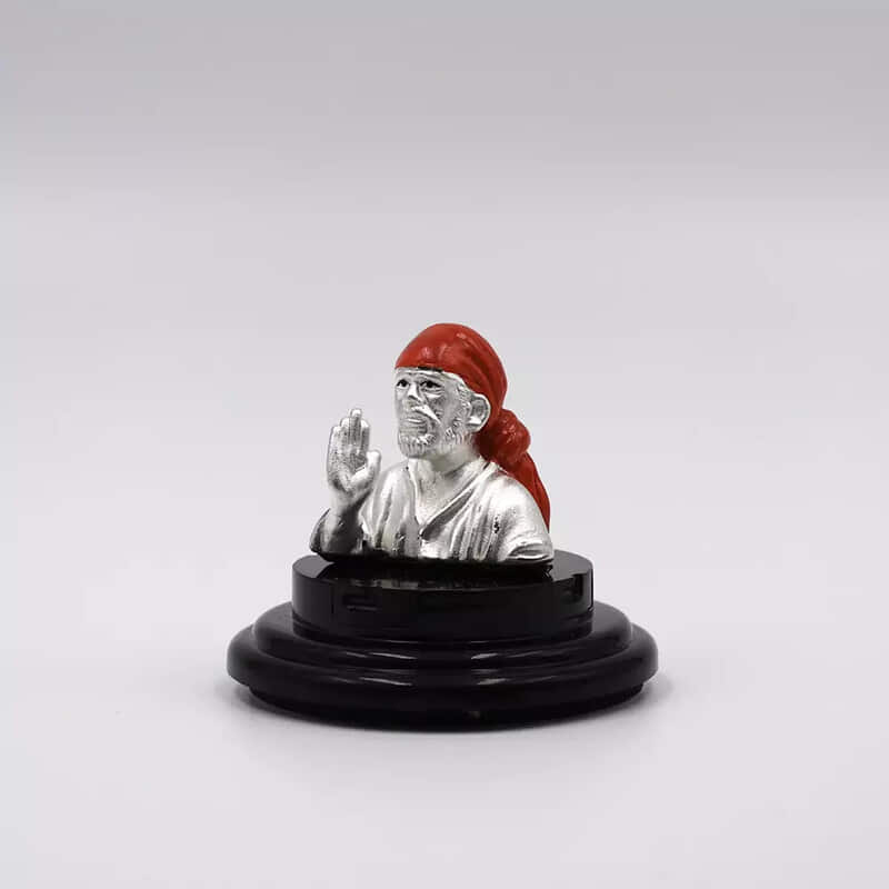 999 Pure Silver Shri Sai Baba Statue for Pooja, Gift, and Car Dashboard (IDOL0008)