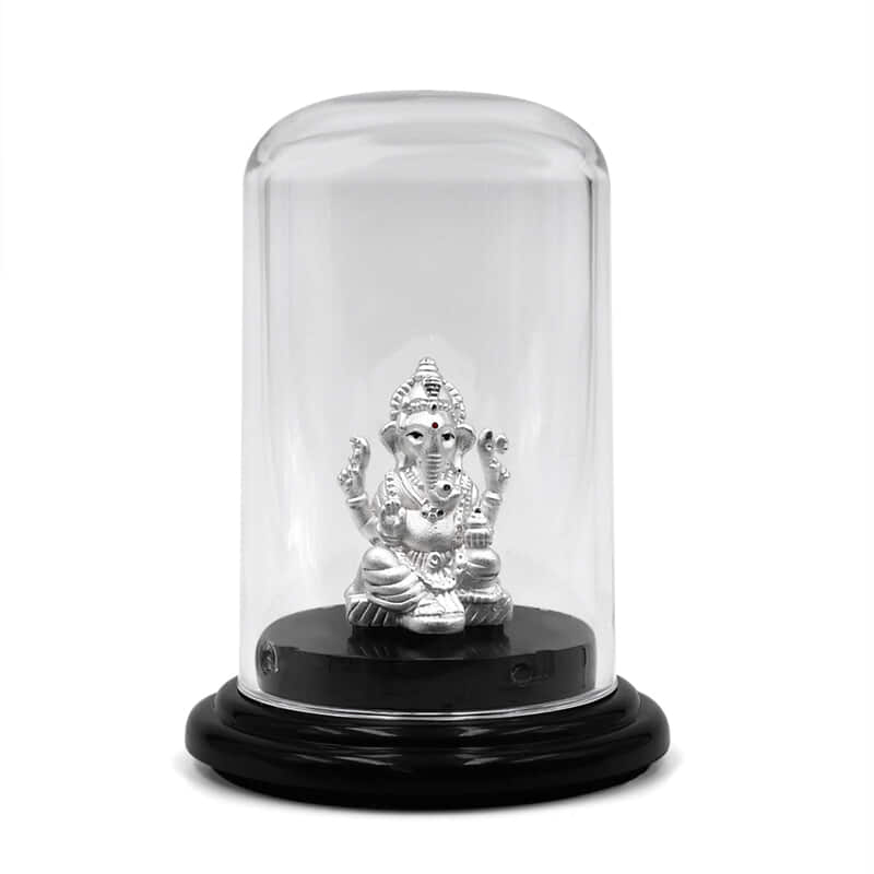 999 Pure Silver Lord Ganesha Statue: Statue for Pooja, Gift, and Car Dashboard (IDOL0028)