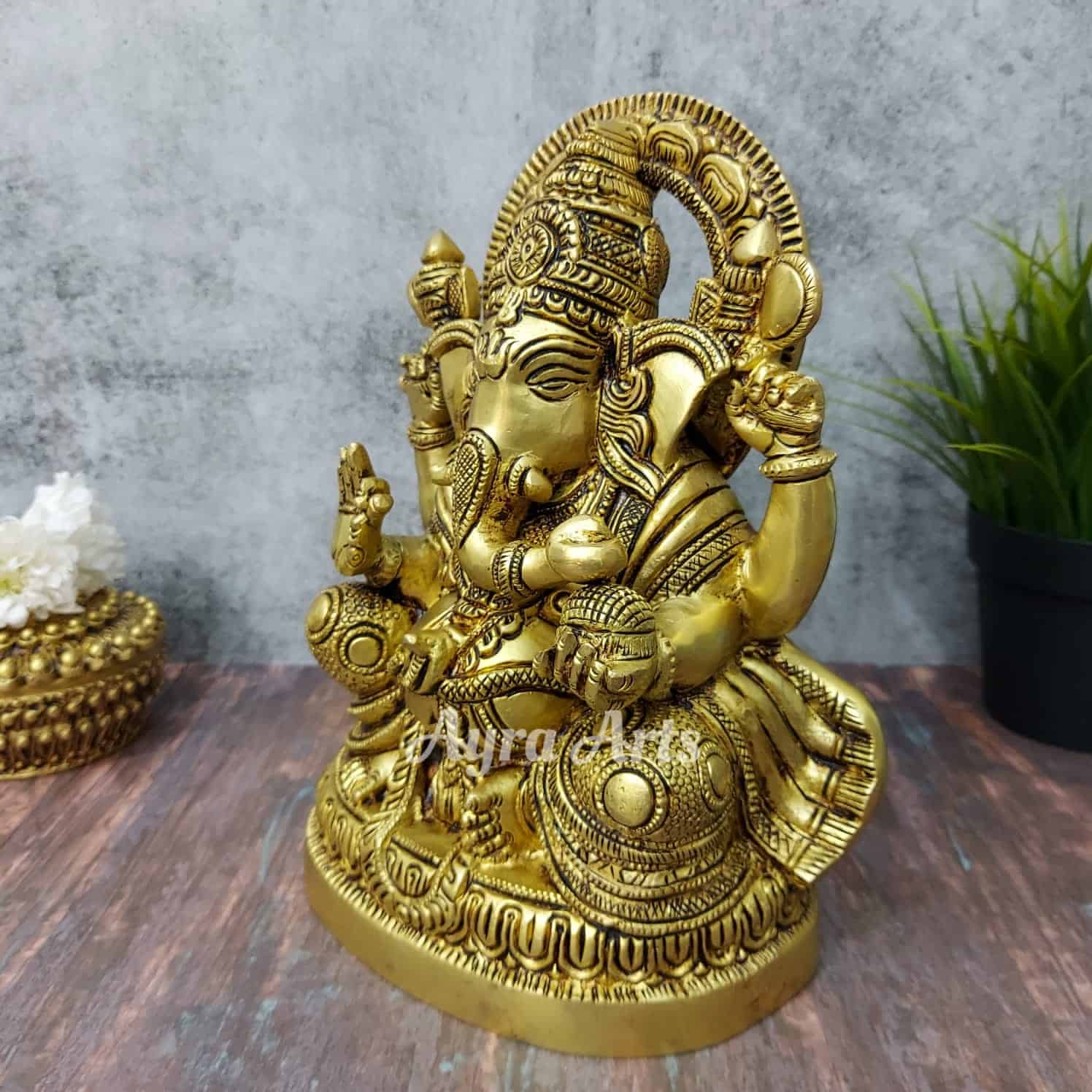Brass Ganesha Idol - 8.6 inch Height | Handcrafted Art | Free Shipping