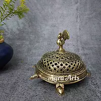 Brass Super Fine Tortoise Dhoop Dani - Loban - 5 inch Height | Aromatic Bliss