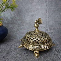 Brass Super Fine Tortoise Dhoop Dani - Loban - 5 inch Height | Aromatic Bliss