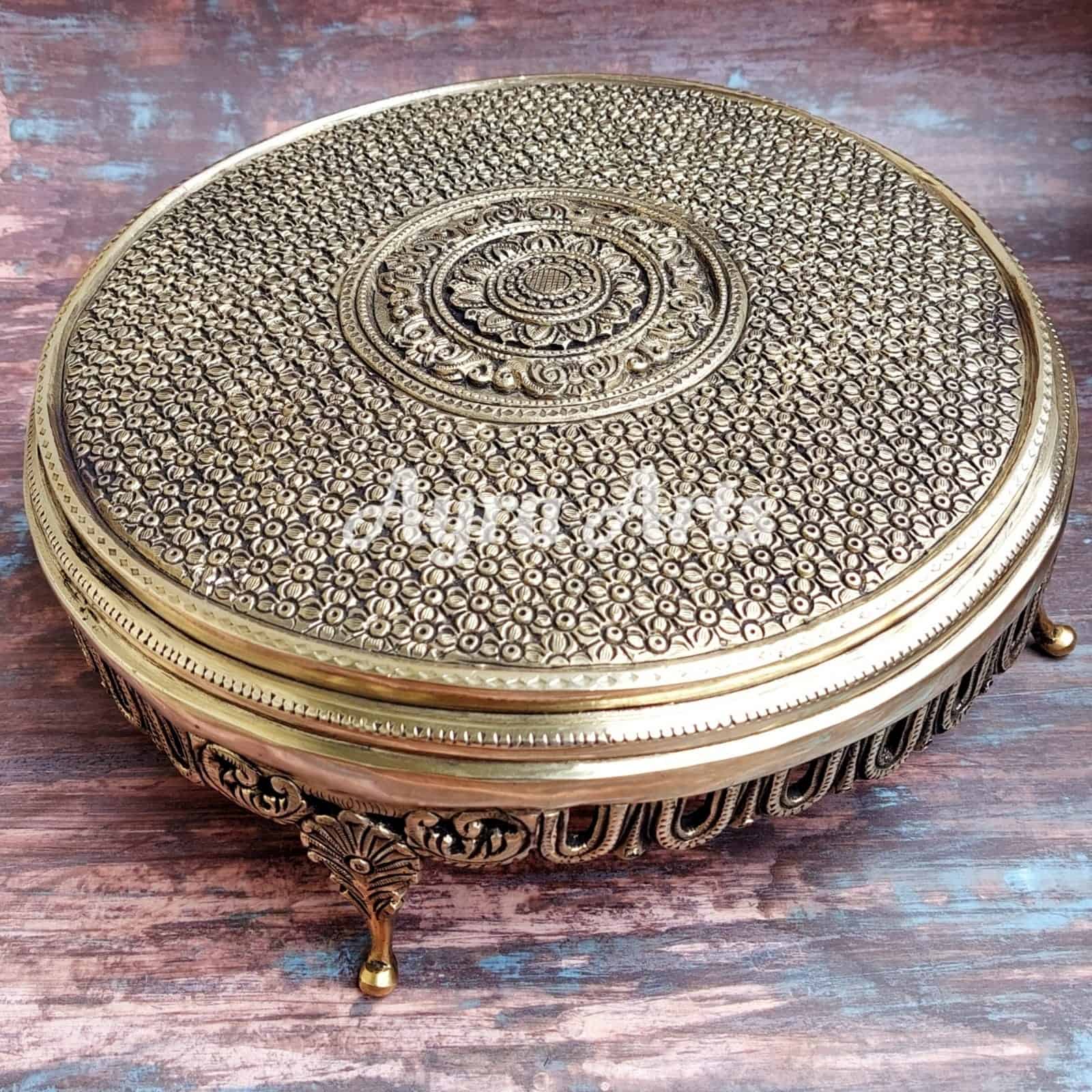 Brass Round Chowki/Stool - 5 inch Height | Elegant Design | Fast Delivery