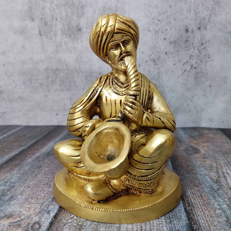 Brass Farmer Musical Set - 6 inch Height | Traditional Brass Musical Set for Collectors
