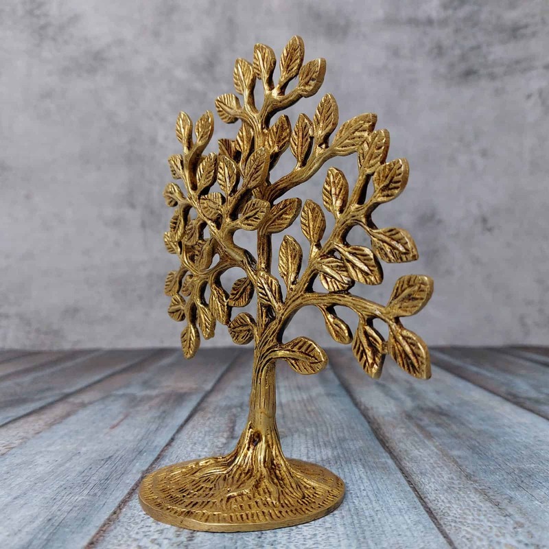 Brass Kalpavriksha Tree Table Decor - 7 inch Height | Exquisite Brass Table Decoration