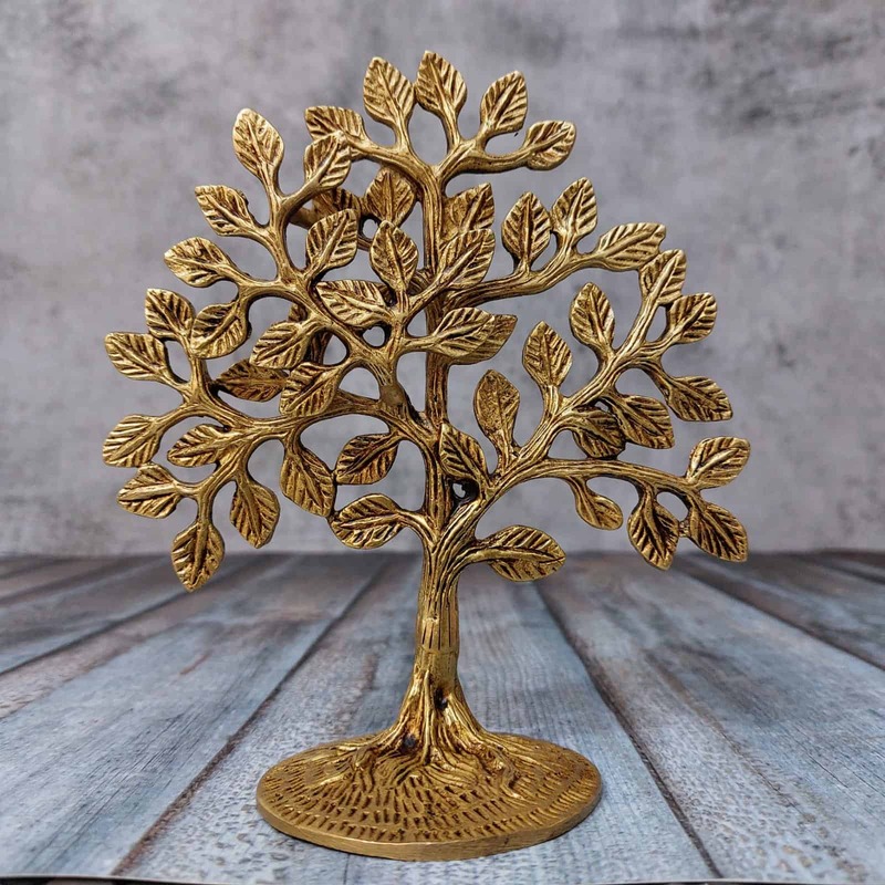 Brass Kalpavriksha Tree Table Decor - 7 inch Height | Exquisite Brass Table Decoration