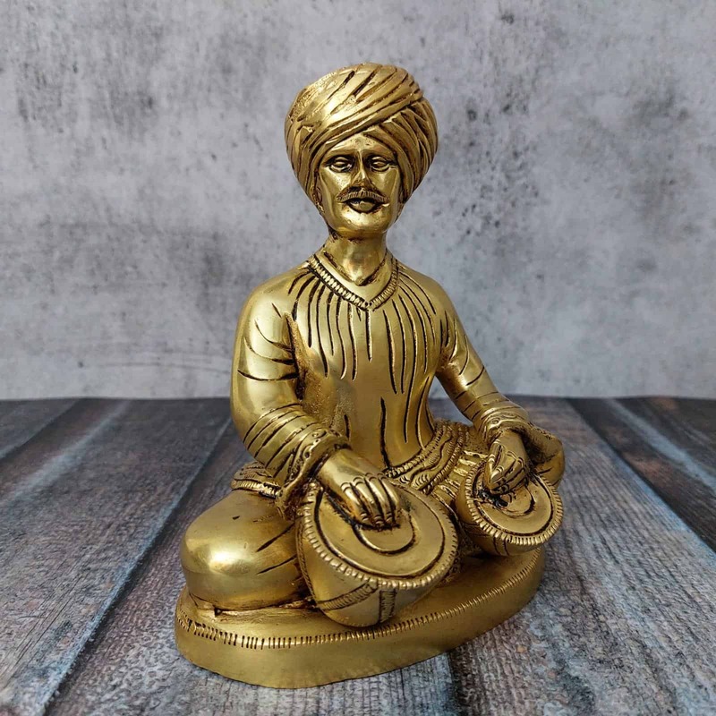 Brass Farmer Musical Set - 6 inch Height | Traditional Brass Musical Set for Collectors