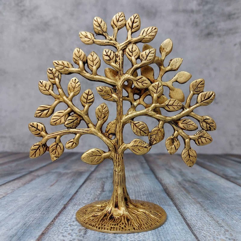 Brass Kalpavriksha Tree Table Decor - 7 inch Height | Exquisite Brass Table Decoration