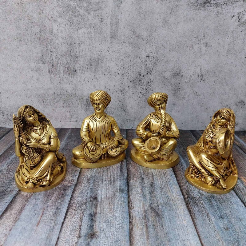 Brass Farmer Musical Set - 6 inch Height | Traditional Brass Musical Set for Collectors