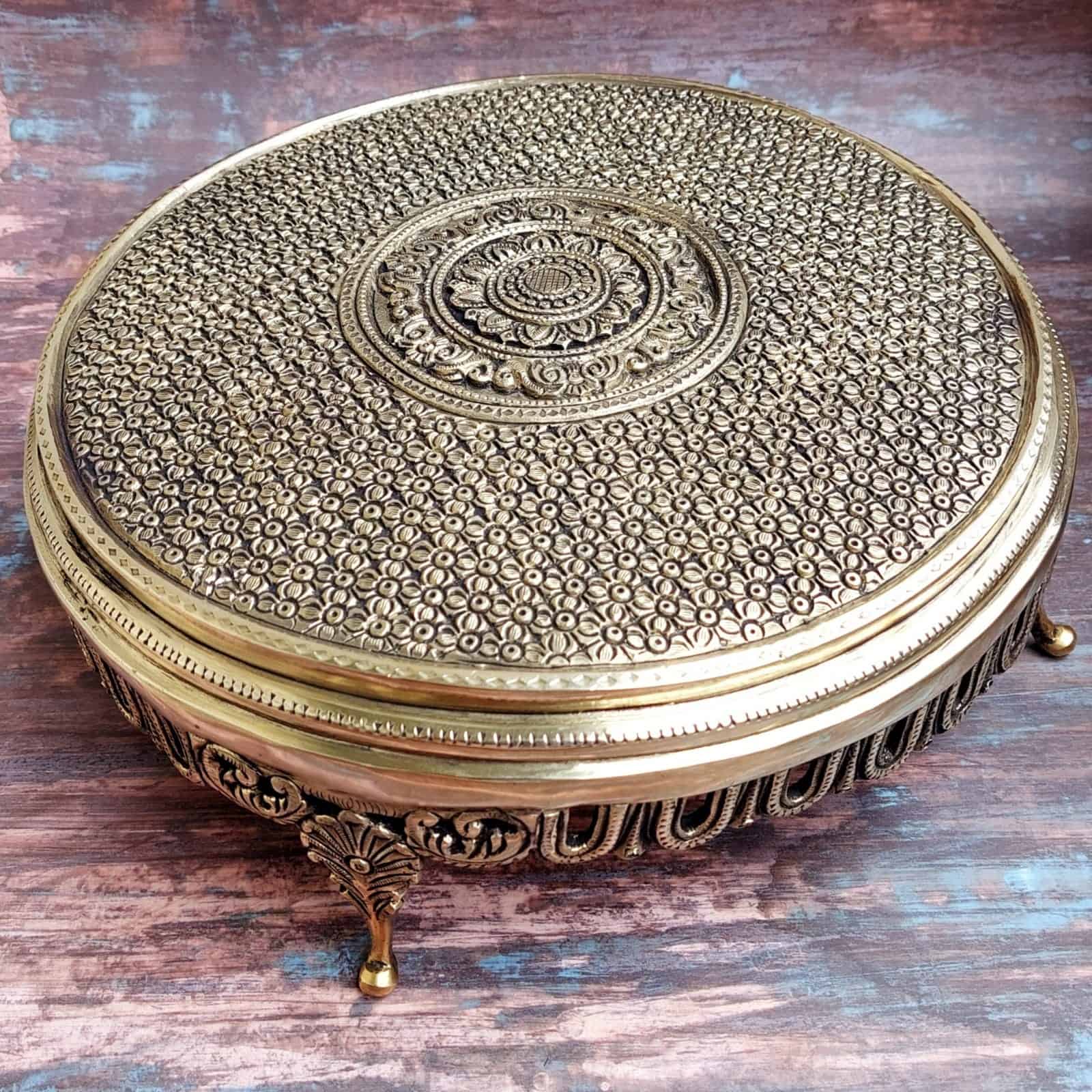 Brass Round Chowki/Stool - 5 inch Height | Elegant Design | Fast Delivery