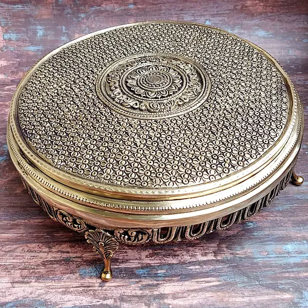 Brass Round Chowki/Stool - 5 inch Height | Elegant Design | Fast Delivery