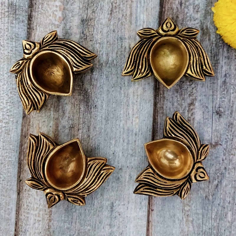 Brass Small Lotus Diya - Pair - 2.6 inch Length | Subtle Illumination