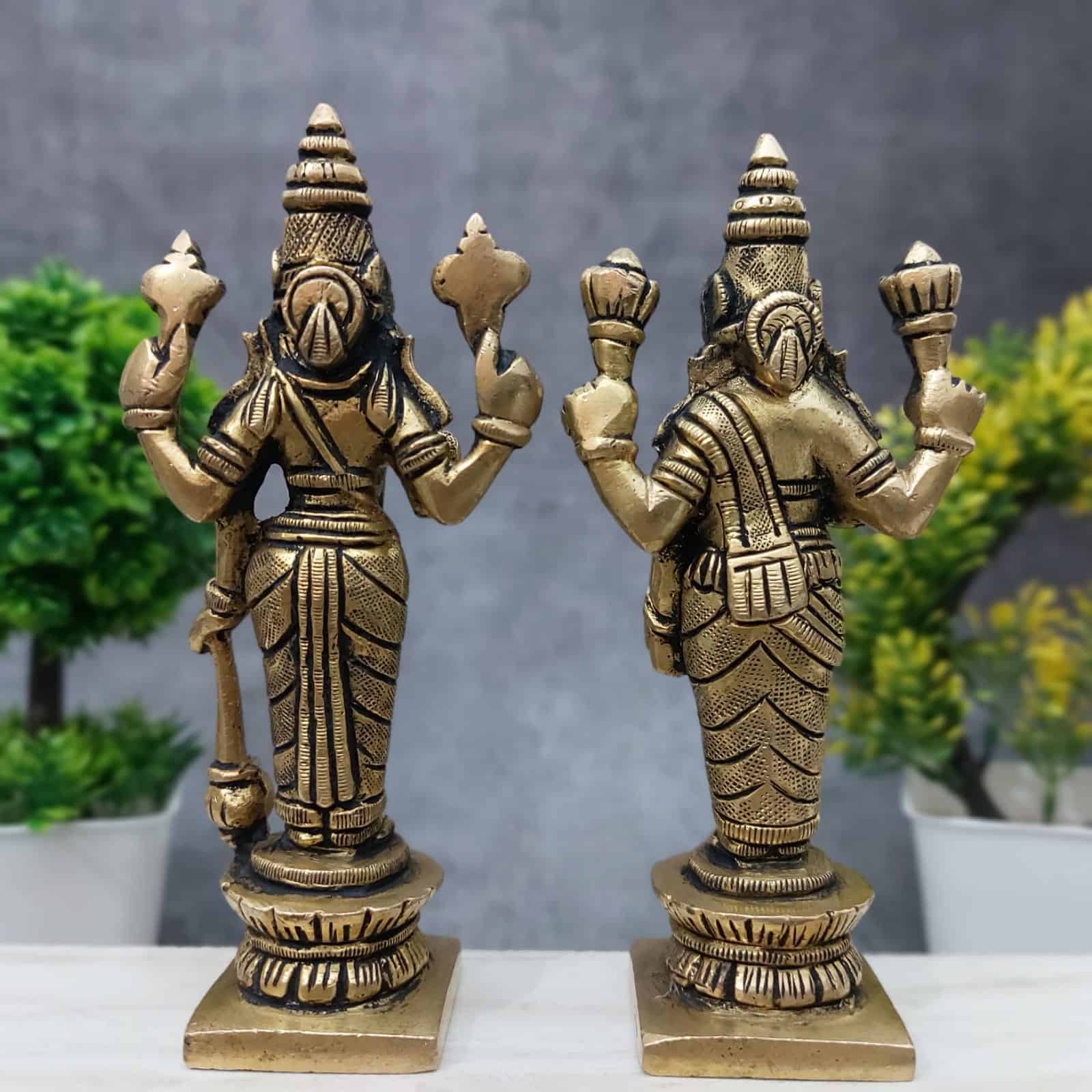 Brass Vishnu Lakshmi Murthi | Lakshmi Narayana - 5.2 inch Height | Divine Union of Lord Vishnu and Goddess Lakshmi