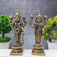 Brass Vishnu Lakshmi Murthi | Lakshmi Narayana - 5.2 inch Height | Divine Union of Lord Vishnu and Goddess Lakshmi