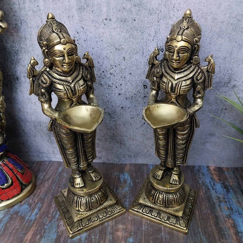 Brass Deep Lady Pair - 10.2 inch Height | Elegant and Radiant Diyas
