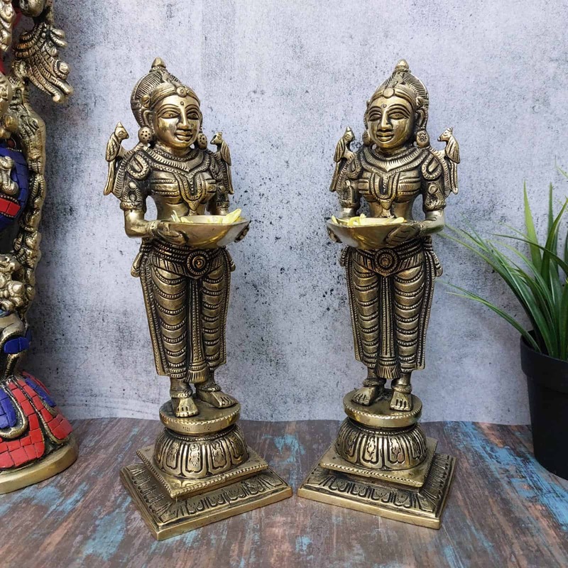 Brass Deep Lady Pair - 10.2 inch Height | Elegant and Radiant Diyas