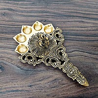 Brass Peacock Pancharti | 5 Petal Pooja Spoon - 8 inch Length | Elegant Brass Spoon for Devotional Offerings