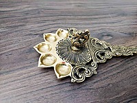 Brass Peacock Pancharti | 5 Petal Pooja Spoon - 8 inch Length | Elegant Brass Spoon for Devotional Offerings