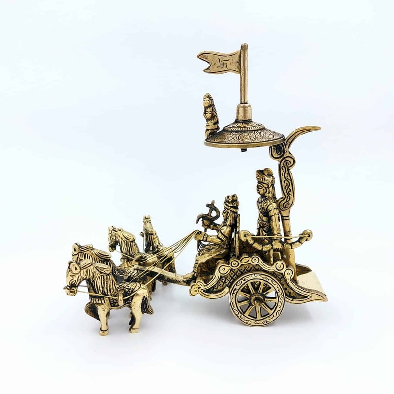 Brass Arjun and Krishna Rath - 7 inch Height | Divine Chariot of Arjuna and Krishna
