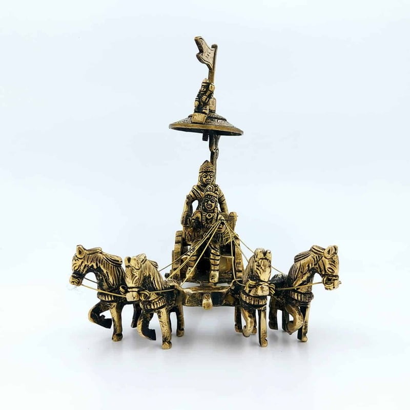 Brass Arjun and Krishna Rath - 7 inch Height | Divine Chariot of Arjuna and Krishna