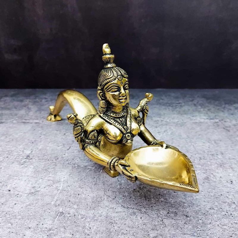 Brass Naga Kanya Diya - 4.3 inch Height | Serpent Goddess Brass Diya for Sacred Illumination
