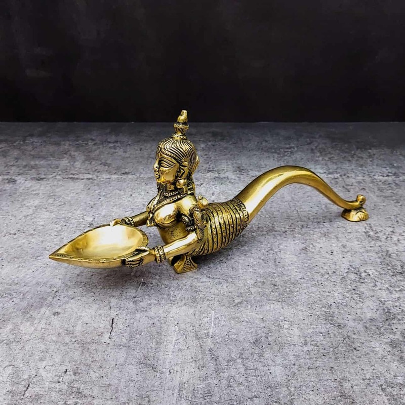 Brass Naga Kanya Diya - 4.3 inch Height | Serpent Goddess Brass Diya for Sacred Illumination