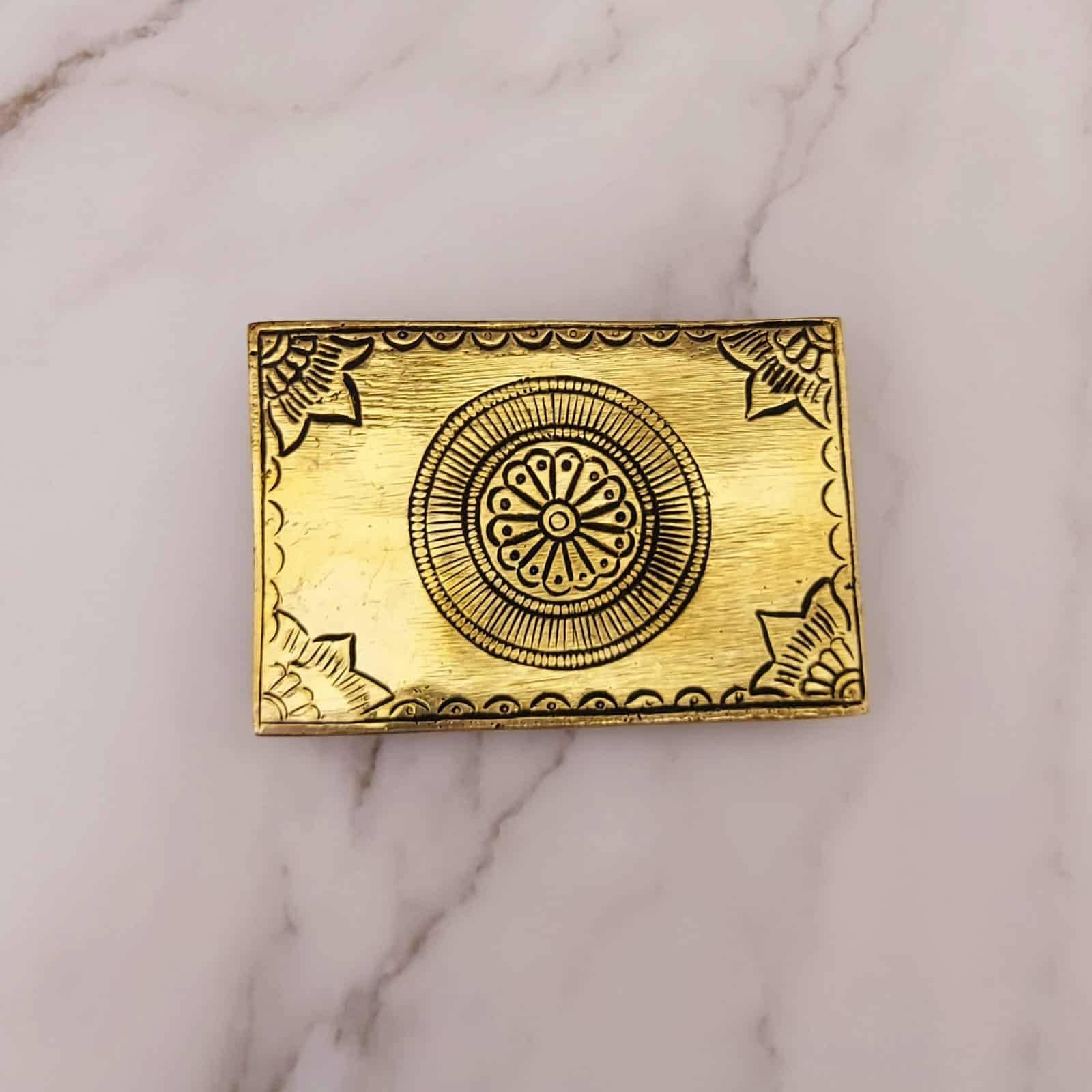 Brass Handcarved Pooja Chowki - 4.6 inch Length | Artistic Brass Base for Deity Worship