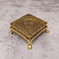 Brass Pooja Chowki - 4.5 inch Length | Traditional Brass Chowki for Religious Rituals