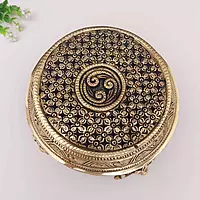 Brass Handcarved Traditional Pooja Chowki - 3 inch Height | Handcrafted Brass Chowki for Sacred Offerings