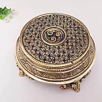 Brass Handcarved Traditional Pooja Chowki - 3 inch Height | Handcrafted Brass Chowki for Sacred Offerings