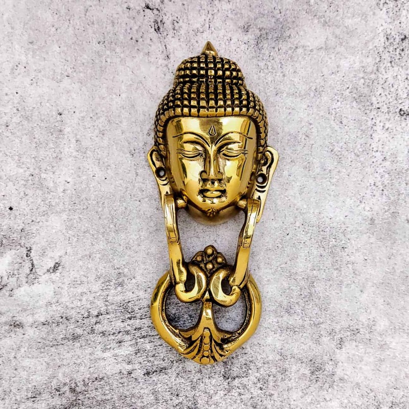 Brass Buddha Door Knocker - 8 inch Height | Serene Brass Knocker for Spiritual Door Decor