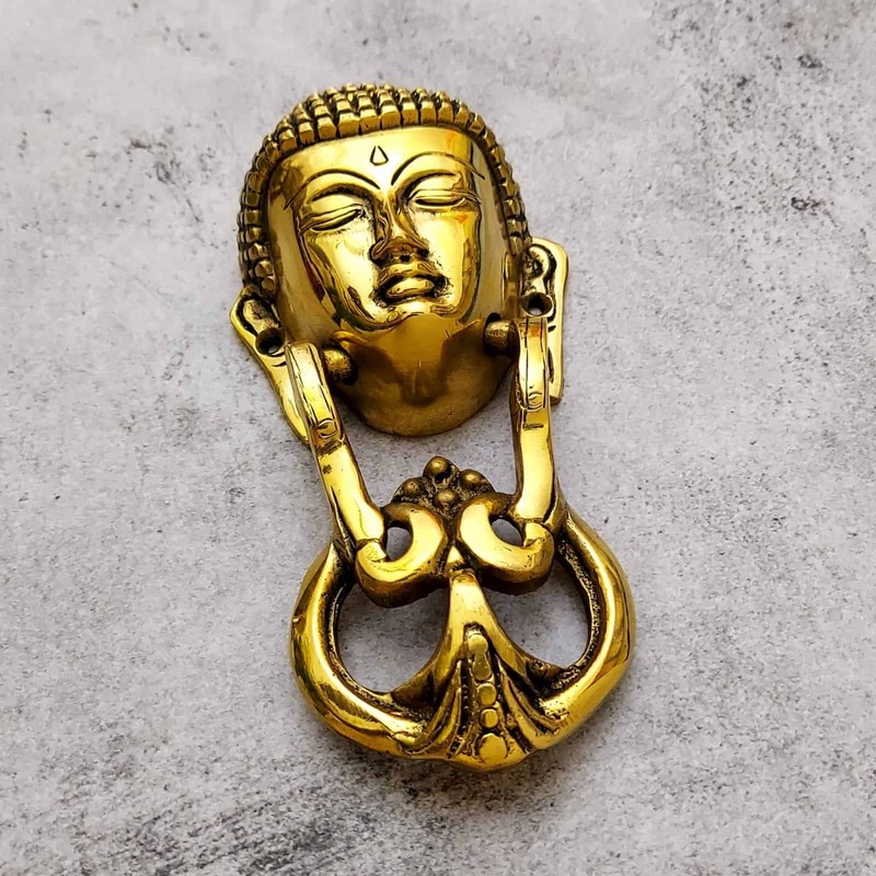 Brass Buddha Door Knocker - 8 inch Height | Serene Brass Knocker for Spiritual Door Decor