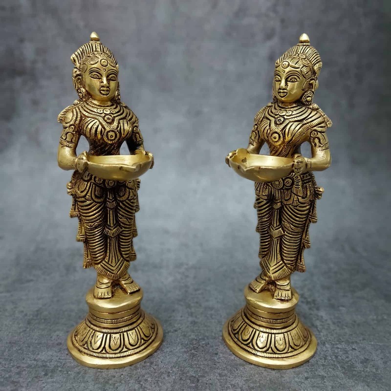 Brass Deep Lady | Deep Lakshmi - 9 inch Height | Graceful Brass Deep Lady Statue for Festivals