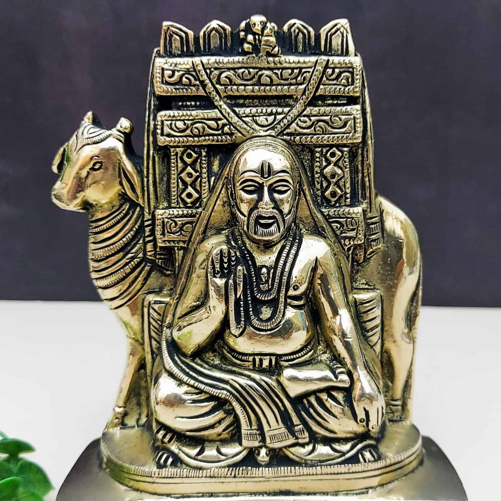 Brass Raghavendra Swami Idol - 6 inch Height | Revered Brass Raghavendra Swami Statue