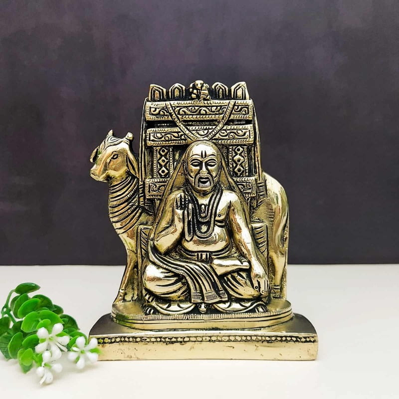 Brass Raghavendra Swami Idol - 6 inch Height | Revered Brass Raghavendra Swami Statue