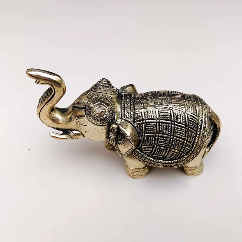 Brass Elephant - 4 inch Height | Miniature Brass Elephant Figurine for Decor