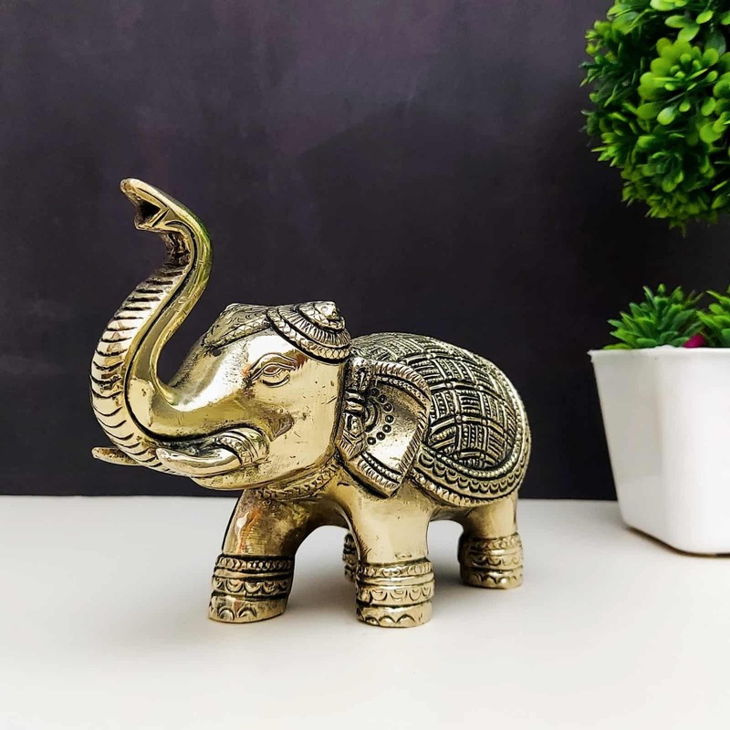 Brass Elephant - 4 inch Height | Miniature Brass Elephant Figurine for Decor