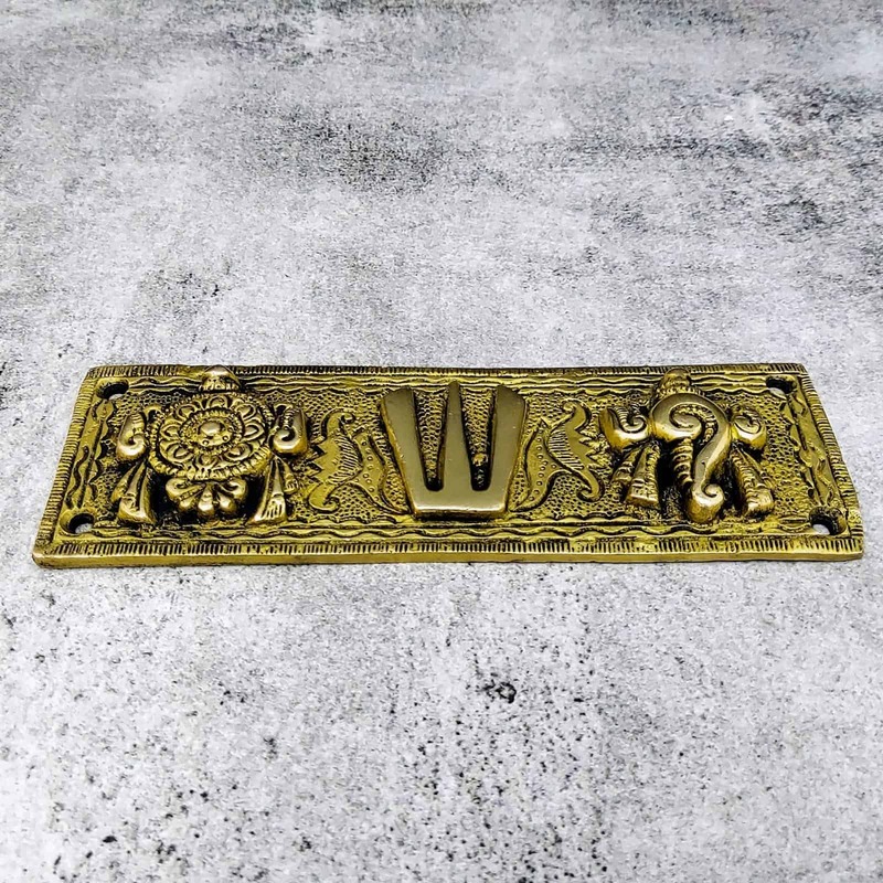 Brass Shankh Chakra Nama Wall Door Plate - 0.3 inch Height | Auspicious Brass Wall Door Plate with Shankh and Chakra