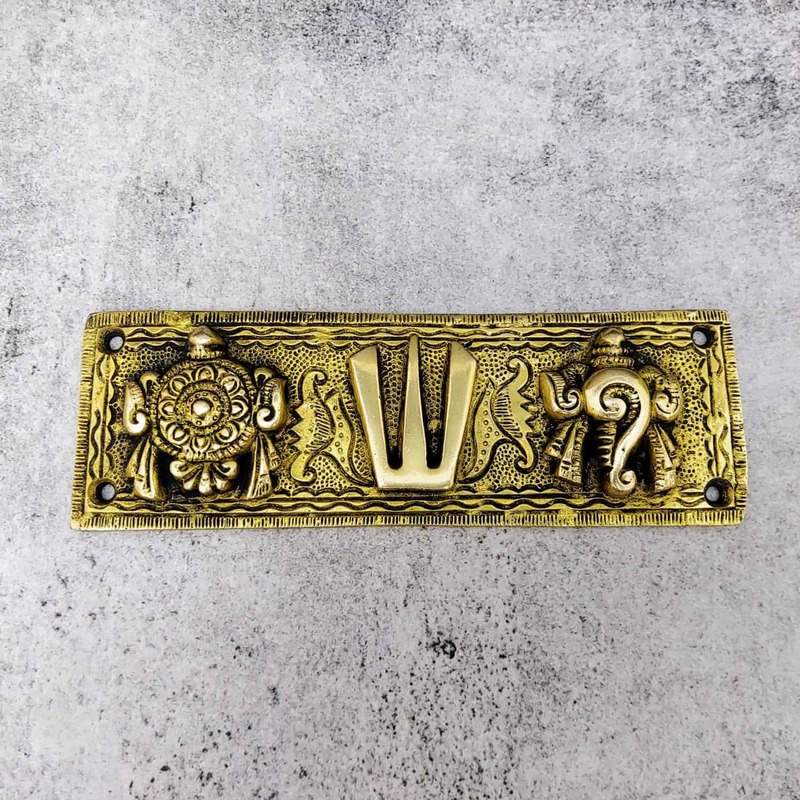 Brass Shankh Chakra Nama Wall Door Plate - 0.3 inch Height | Auspicious Brass Wall Door Plate with Shankh and Chakra