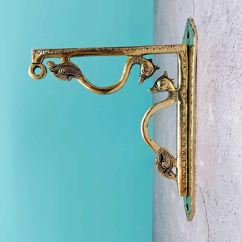 Brass Hanging Wall Mount Bracket - 9 inch Height | Decorative Brass Wall Mount Bracket for Hanging Items