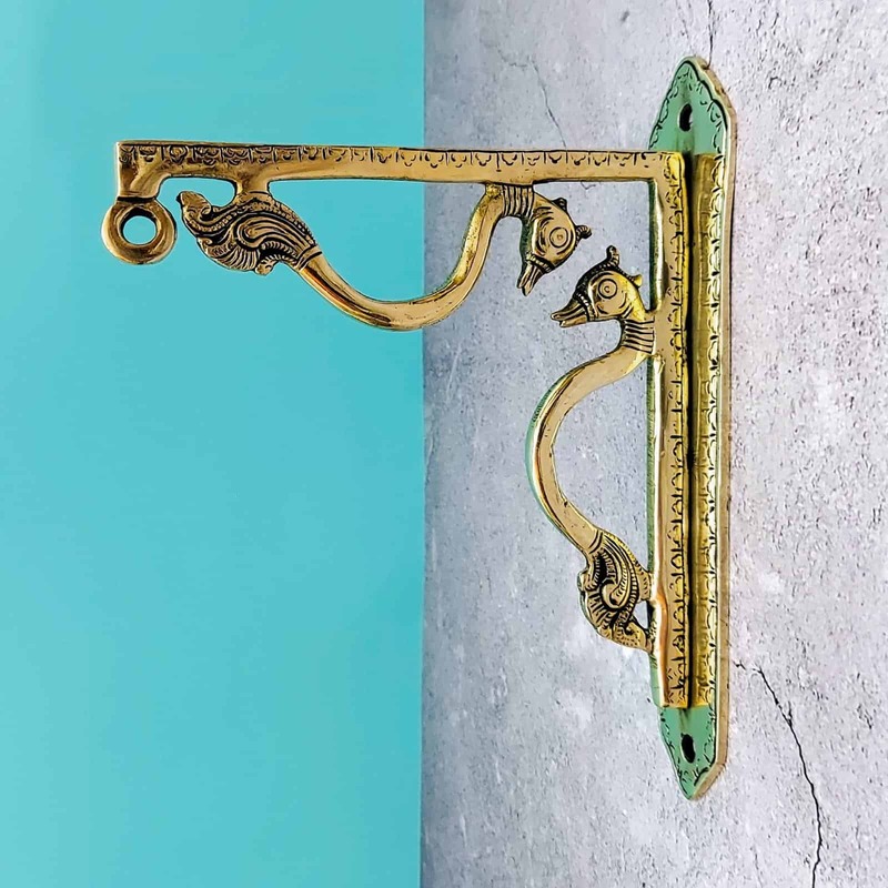 Brass Hanging Wall Mount Bracket - 9 inch Height | Decorative Brass Wall Mount Bracket for Hanging Items