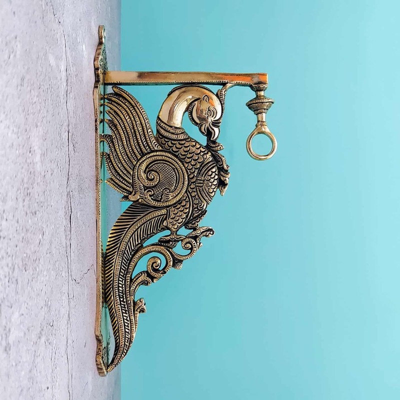 Brass Super Fine Peacock Hanging Wall Mount Bracket - 12.5 inch Height | Beautiful Brass Peacock Wall Bracket for Hanging