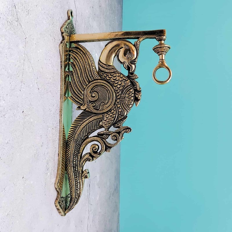 Brass Super Fine Peacock Hanging Wall Mount Bracket - 12.5 inch Height | Beautiful Brass Peacock Wall Bracket for Hanging