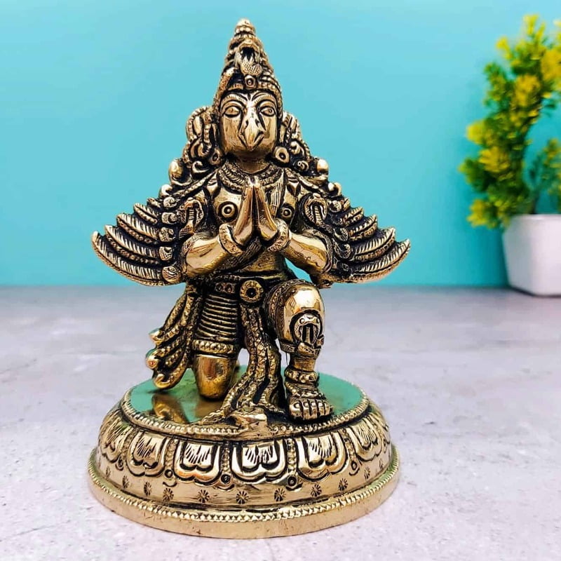 Brass Garuda Dev Idol - 5.5 inch Height | Revered Brass Garuda Dev Statue for Worship