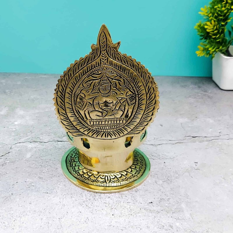 Brass Asta Lakshmi Diya - 7 inch Height | Elegant Brass Asta Lakshmi Diya for Festivals