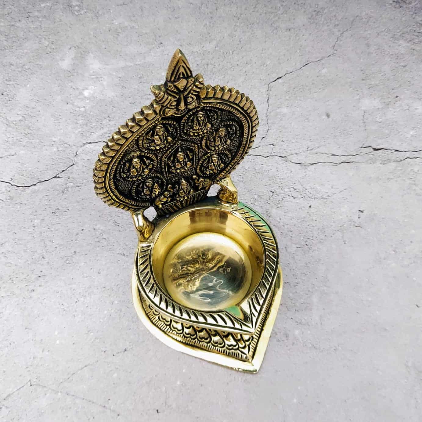 Brass Asta Lakshmi Diya - 7 inch Height | Elegant Brass Asta Lakshmi Diya for Festivals