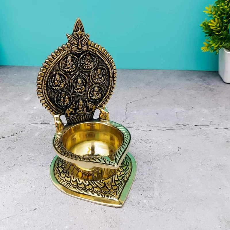Brass Asta Lakshmi Diya - 7 inch Height | Elegant Brass Asta Lakshmi Diya for Festivals