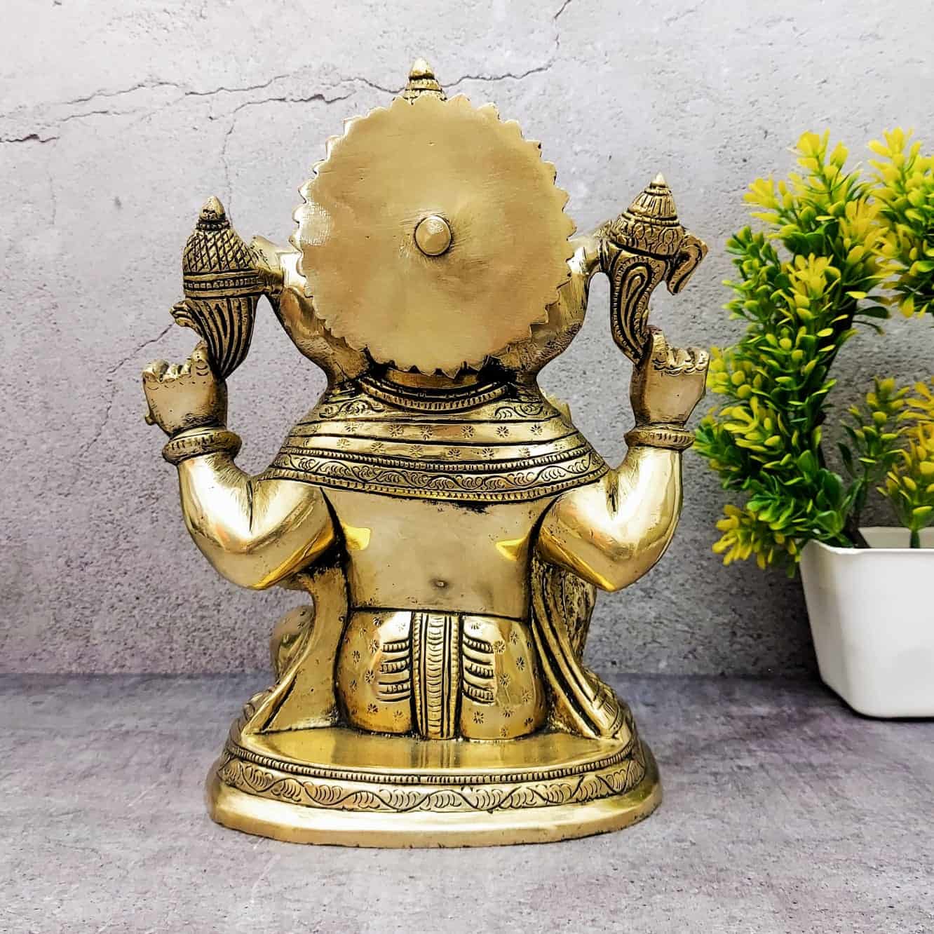 Brass Super Fine Ganesha Idol - 9 inch Height | Exquisite Brass Ganesha Statue with Fine Craftsmanship