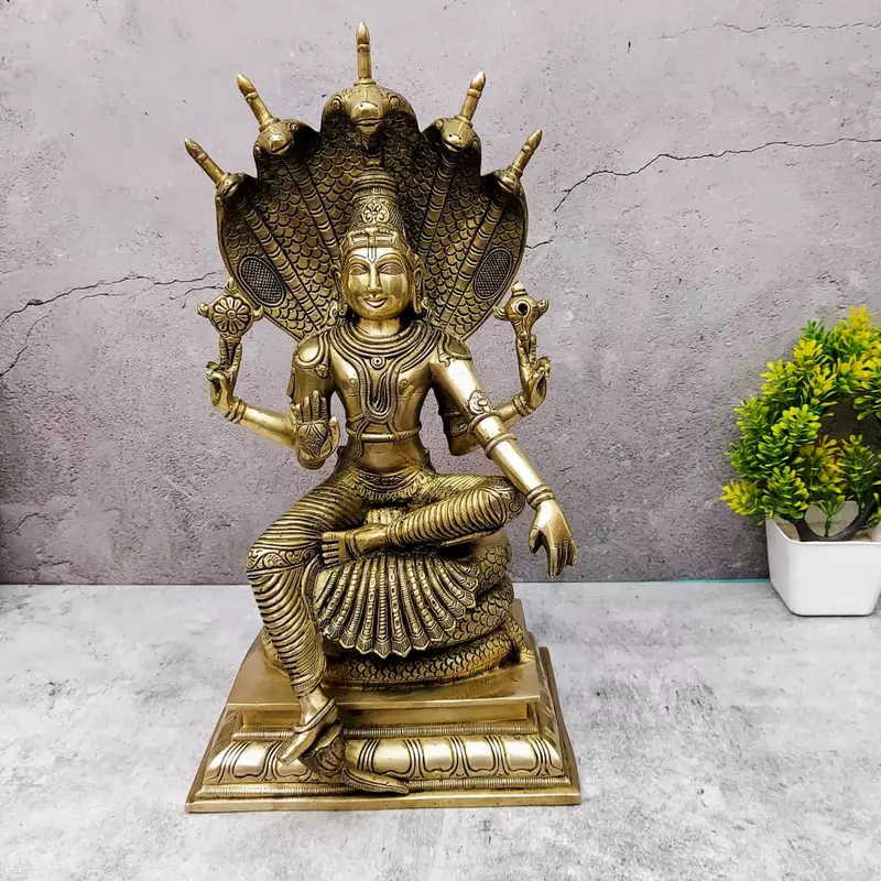 Brass Super Fine Vishnu Murti on Sheshnag - 16.5 inch Height | Exquisite Brass Vishnu Murti on Sheshnag for Devotees